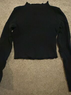 Princess Polly Black Long Sleeve Lettuce Edge Top